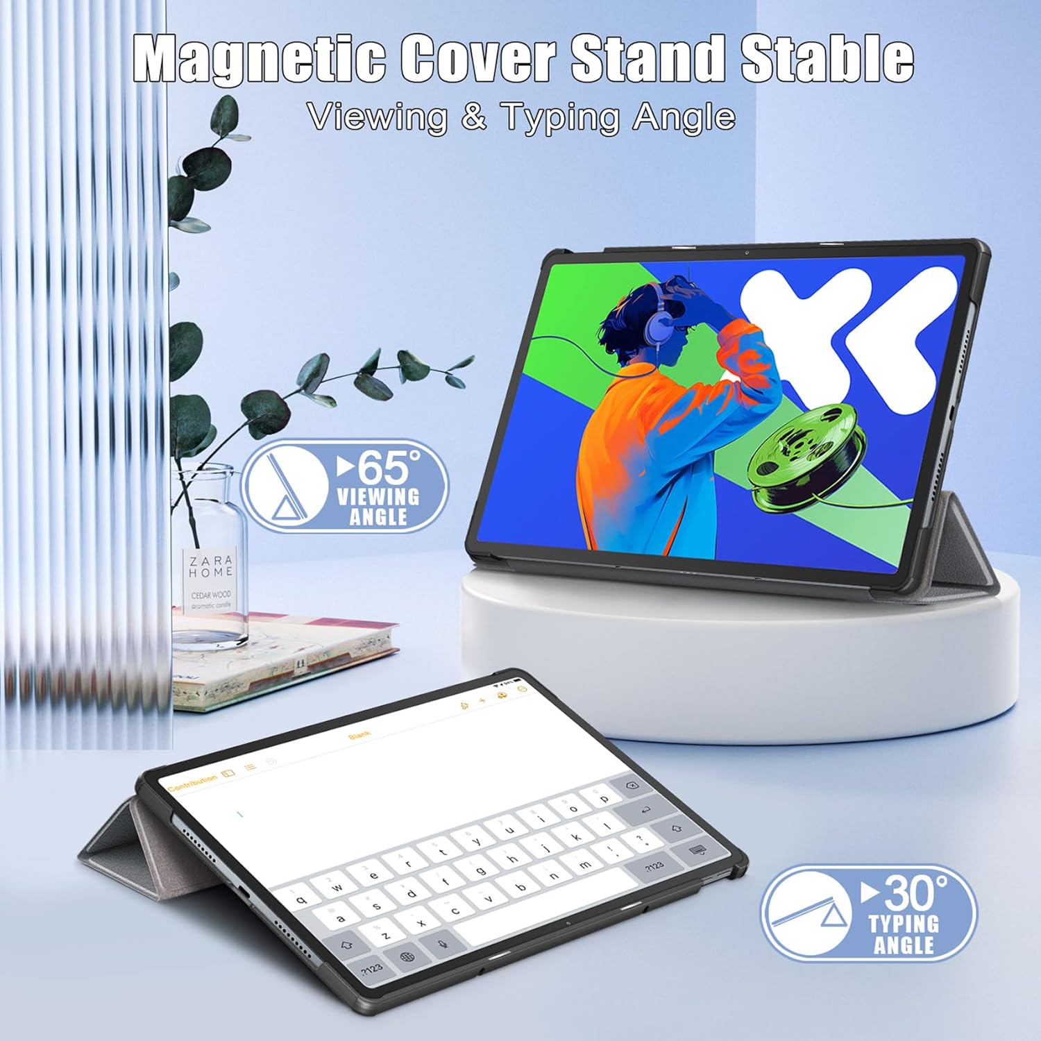 Husa tableta pentru, Lenovo Idea Tab Pro 12.7 inch 2025, TB-373FU/TB-373ZC/TB-375FC, auto functie sleep/wake tip stand, Gri