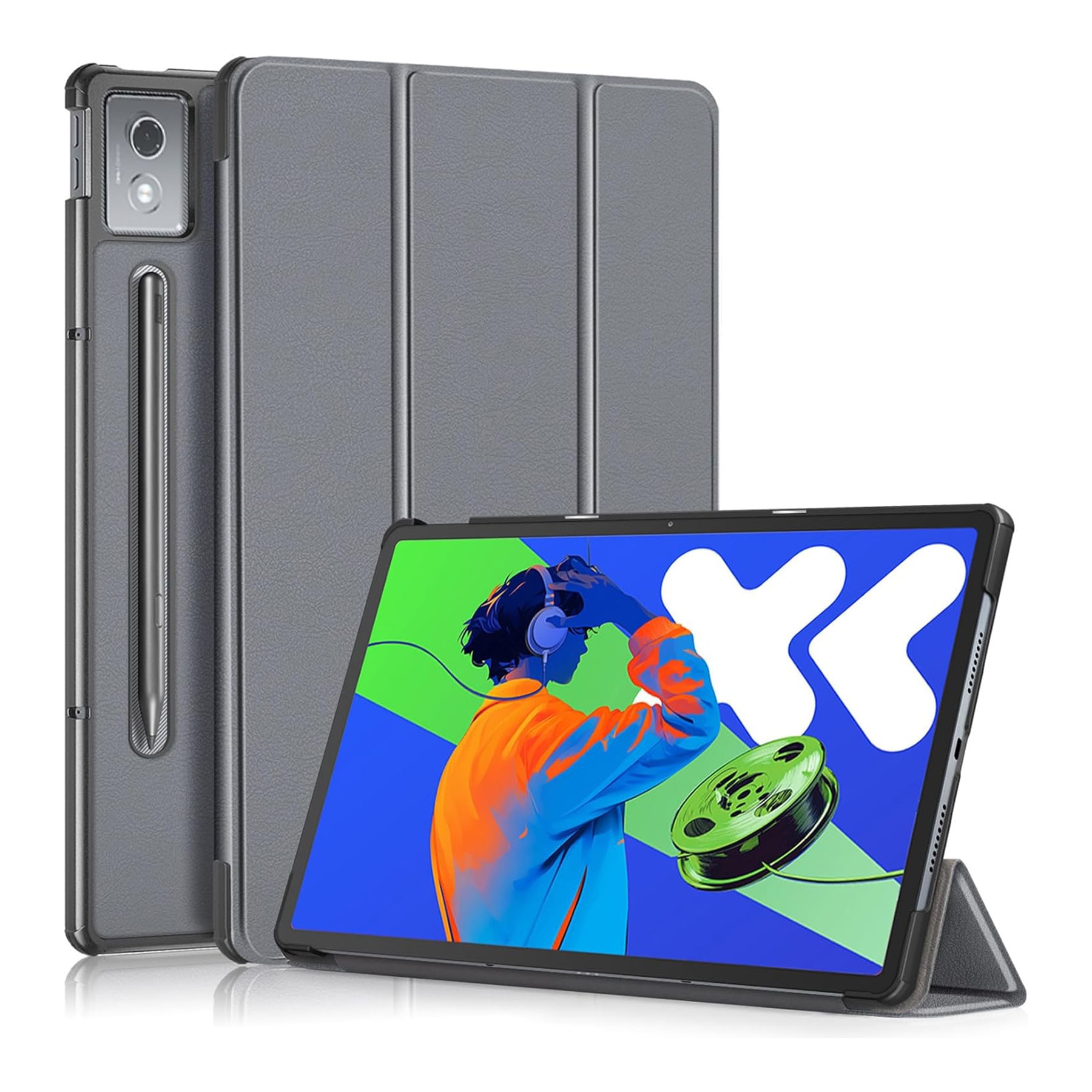 Husa tableta pentru, Lenovo Idea Tab Pro 12.7 inch 2025, TB-373FU/TB-373ZC/TB-375FC, auto functie sleep/wake tip stand, Gri