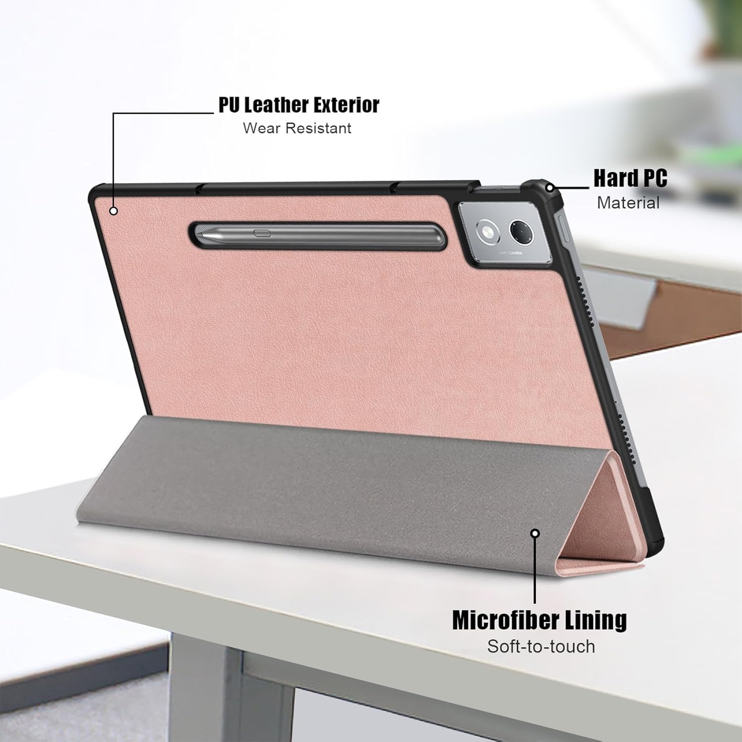 Husa tableta, Pentru Lenovo Idea Tab Pro 12.7 inch 2025, TB-373FU/TB-373ZC/TB-375FC, Auto functie sleep/wake tip stand, Auriu rose