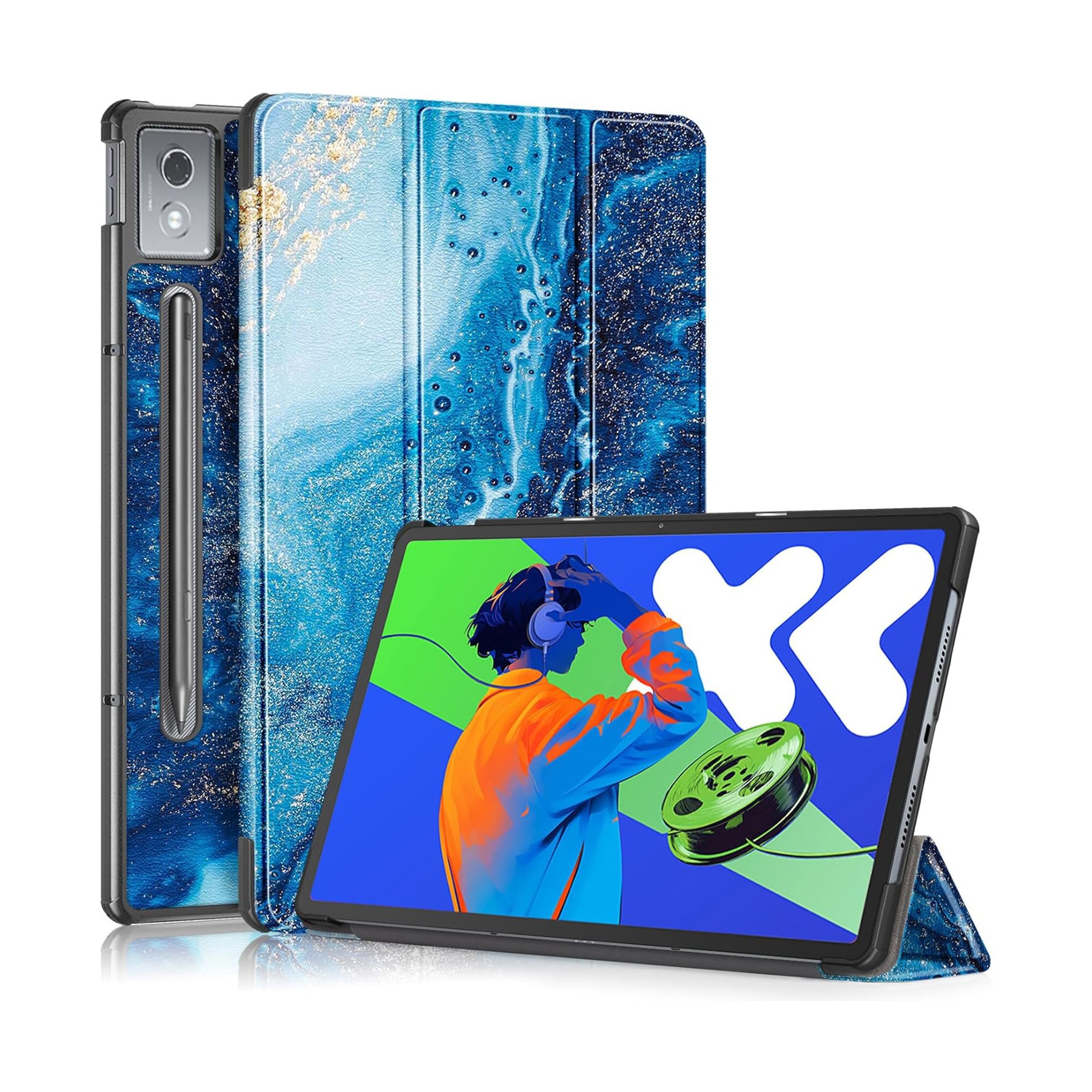Husa tableta pentru, Lenovo Idea Tab Pro 12.7 inch 2025, TB-373FU/TB-373ZC/TB-375FC, auto functie sleep/wake tip stand, Valurile