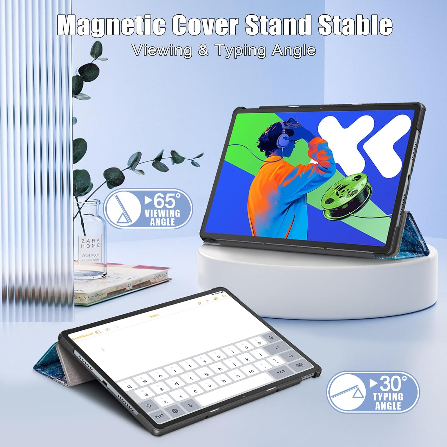 Husa tableta pentru, Lenovo Idea Tab Pro 12.7 inch 2025, TB-373FU/TB-373ZC/TB-375FC, auto functie sleep/wake tip stand, Valurile