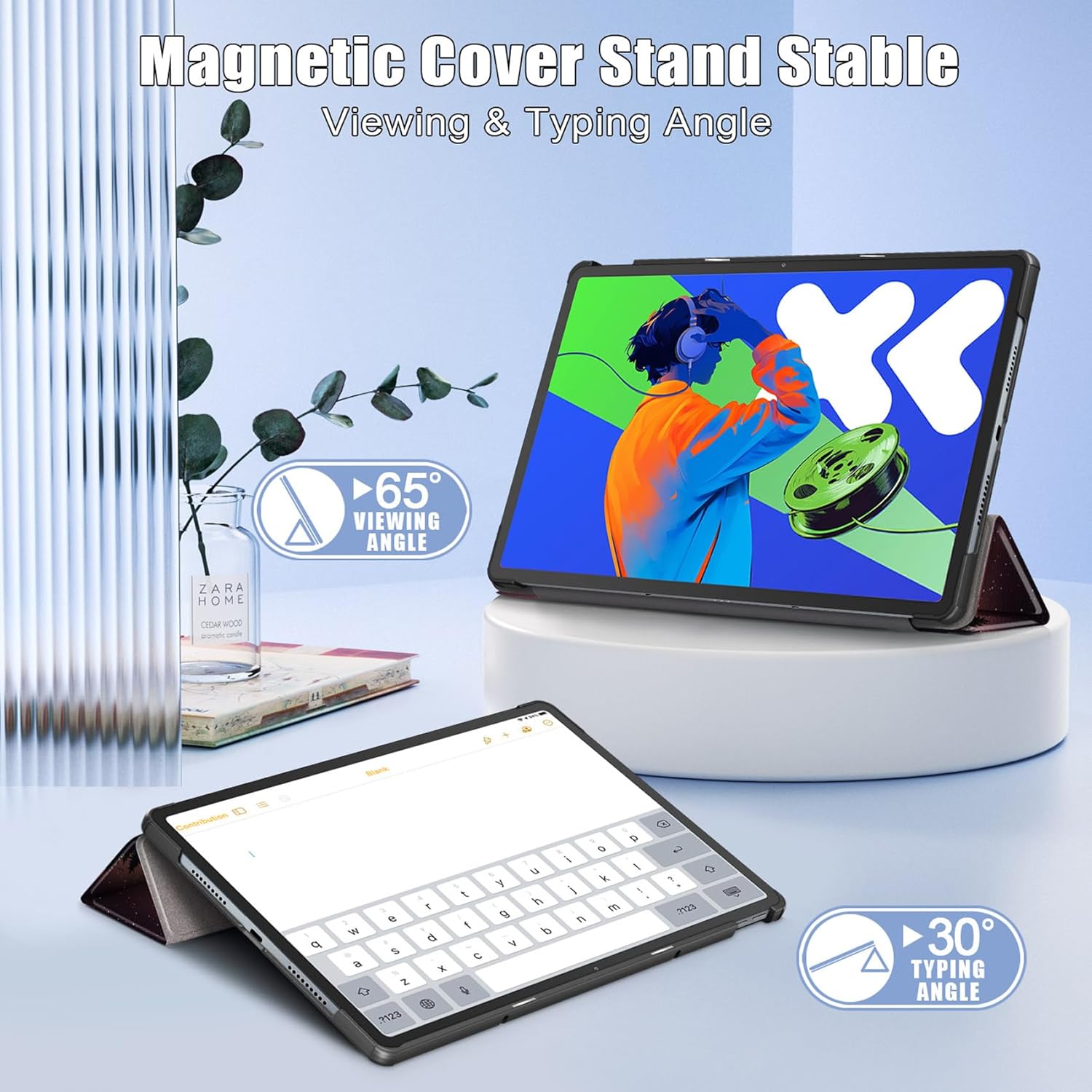 Husa tableta, Pentru Lenovo Idea Tab Pro 12.7 inch 2025, TB-373FU/TB-373ZC/TB-375FC, auto functie sleep/wake tip stand, Peisajul