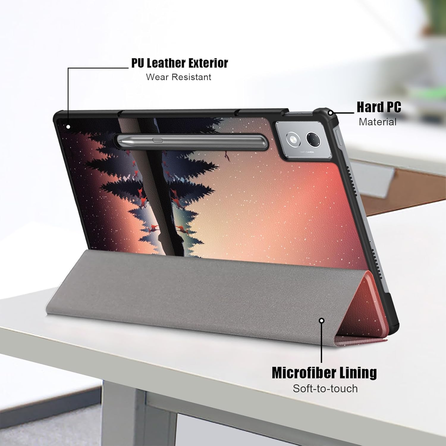 Husa tableta, Pentru Lenovo Idea Tab Pro 12.7 inch 2025, TB-373FU/TB-373ZC/TB-375FC, auto functie sleep/wake tip stand, Peisajul