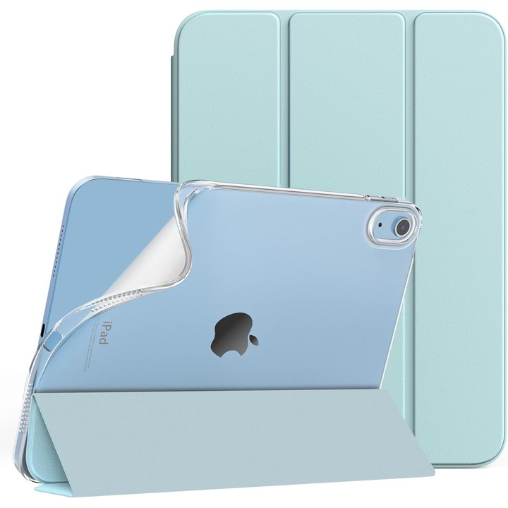 Husa de protectie pentru iPad 11 (A16）11" 2025, husa pentru iPad 10 10, 9 inch 2022, cu suport pentru stilou, husa inteligenta cu suport pliabil in trei, husa spate ultra-subtire din TPU moale, albastru