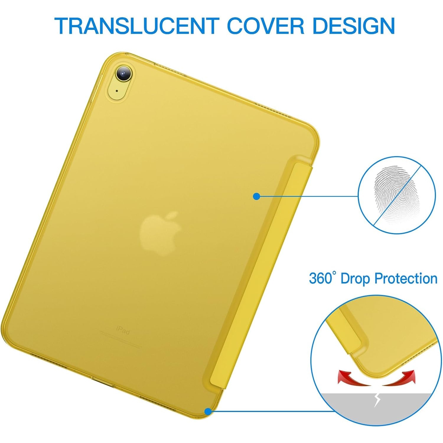 Husa tableta, compatibil cu iPad 11th/10th Generation, design subtire, galben, cu functie auto sleep/wake