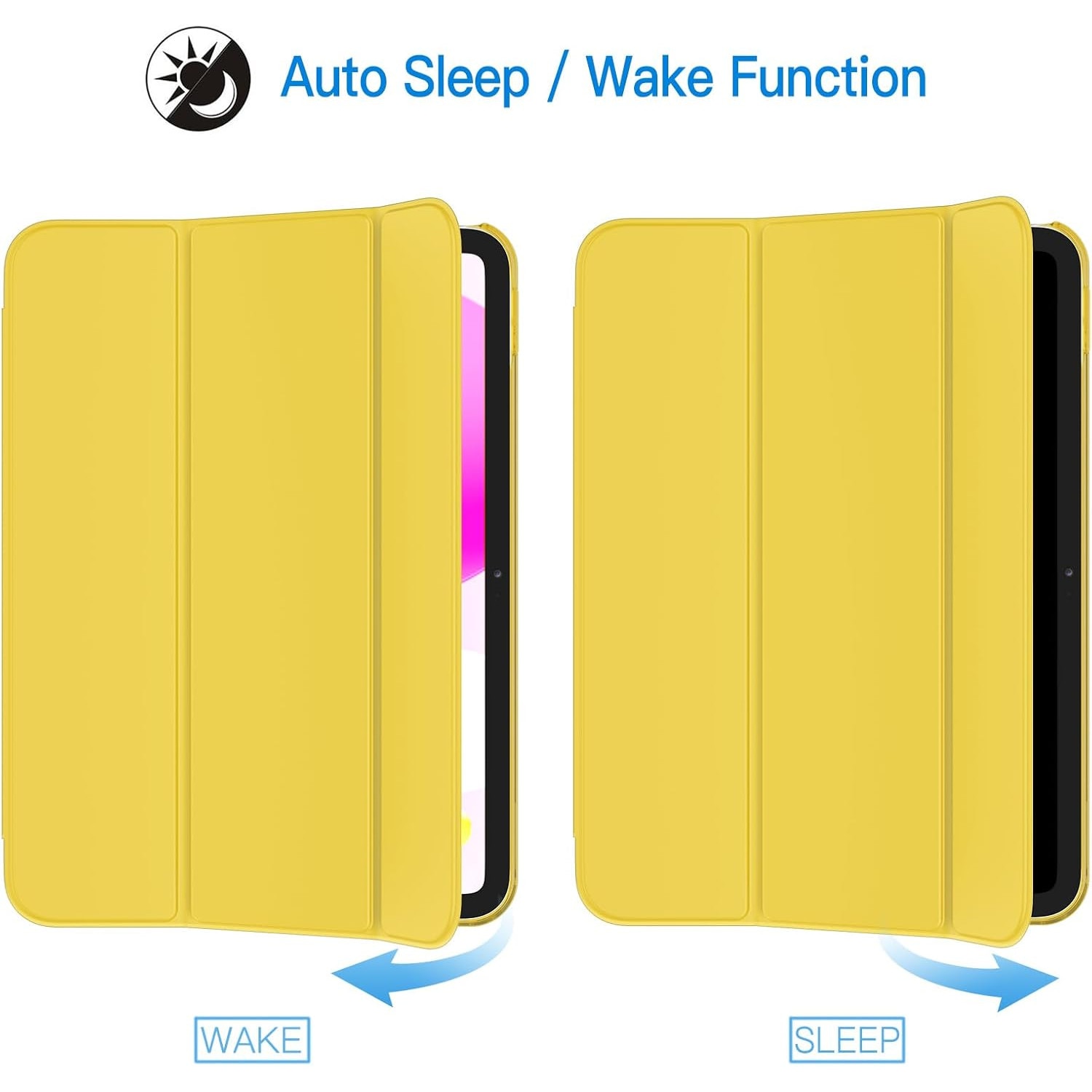 Husa tableta, compatibil cu iPad 11th/10th Generation, design subtire, galben, cu functie auto sleep/wake
