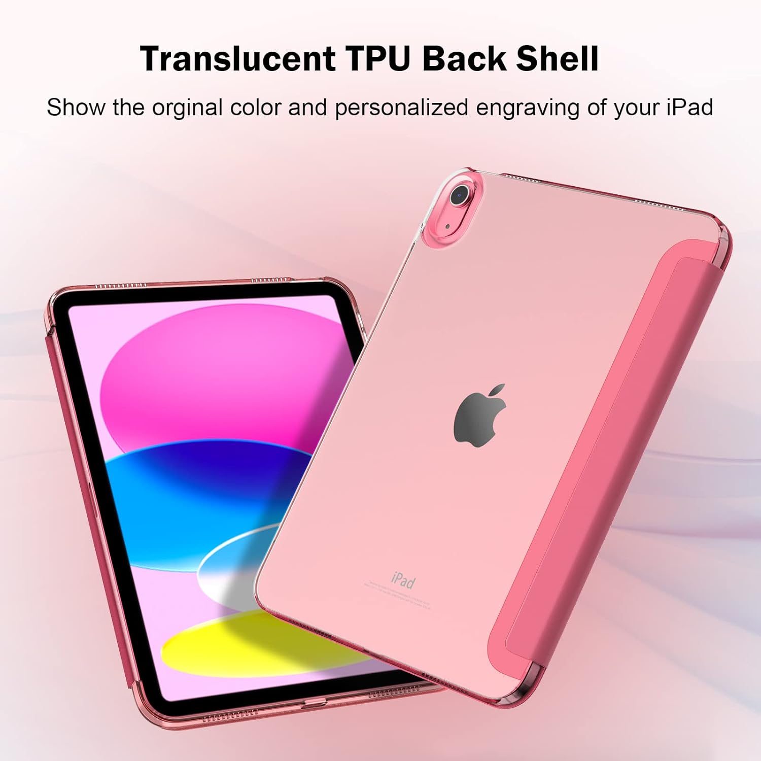 Husa tableta, compatibil cu iPad 11th/10th Generation, design subtire, cu functie auto sleep/wake, roz
