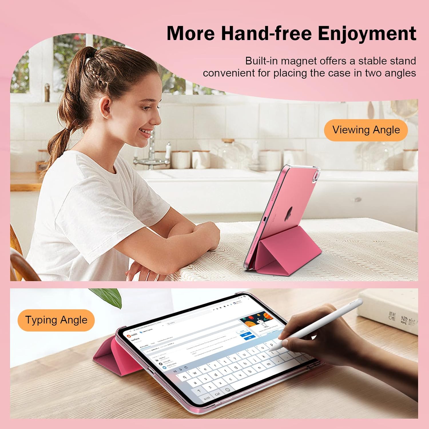 Husa tableta, compatibil cu iPad 11th/10th Generation, design subtire, cu functie auto sleep/wake, roz