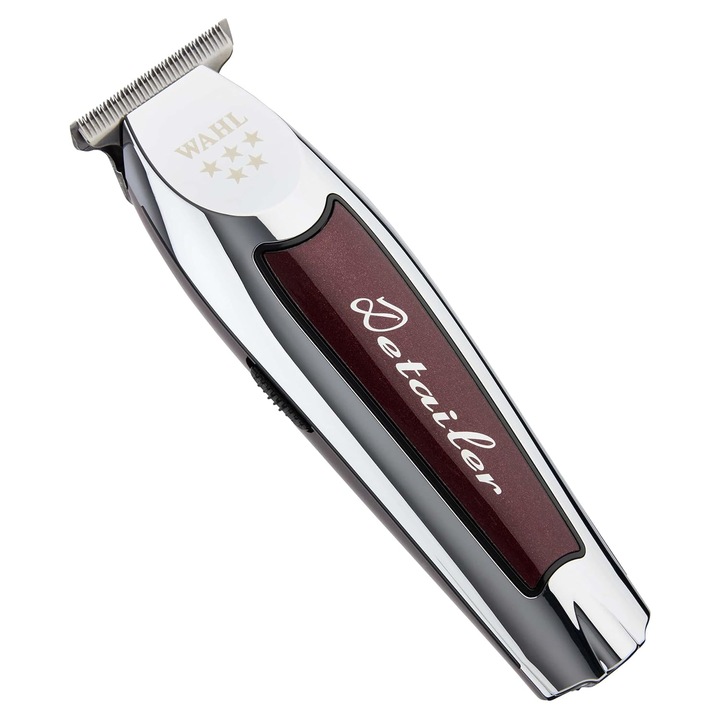 Masina de contur fara fir Wahl Cordless Detailer T-Blade, autonomie 100 min, gri/rosu, 0,4 mm