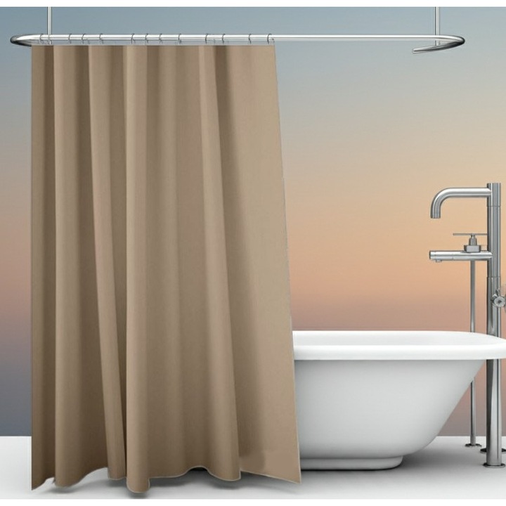 Perdea de dus cu 12 inele plastic incluse, SyaMAG, 180x200 cm, taupe