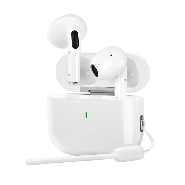 Vezeték nélküli fülhallgató, Bluetooth 5.3, Érintésvezérlés, HD mikrofon, Vízálló, Fehér