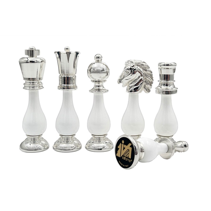 Piese de sah Italfama din metal si lemn, aur si argint, 9.9cm x 2.9cm