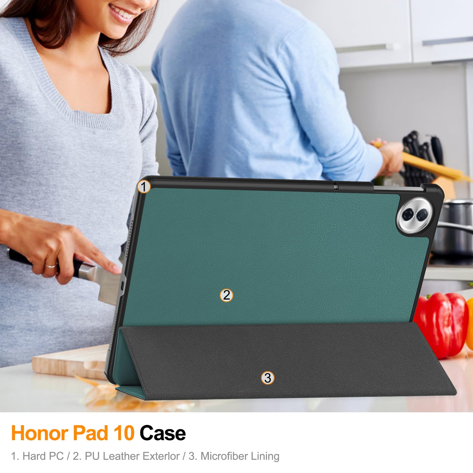 Husa tabletă Omelivon pentru Honor Pad10 12.1", auto sleep/wake, verde închis