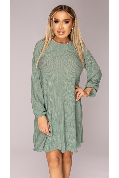 Rochie dama, verde, cu maneci lungi, scurta, lurex, One Size