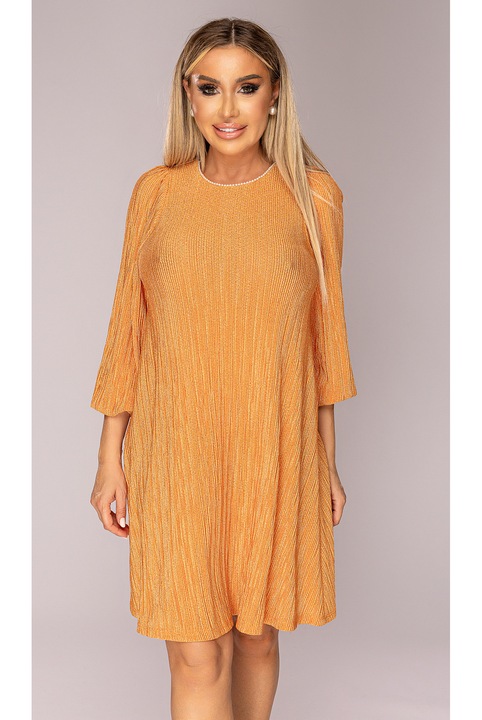 Rochie dama, portocalie, cu maneci lungi, scurta, lurex, One Size