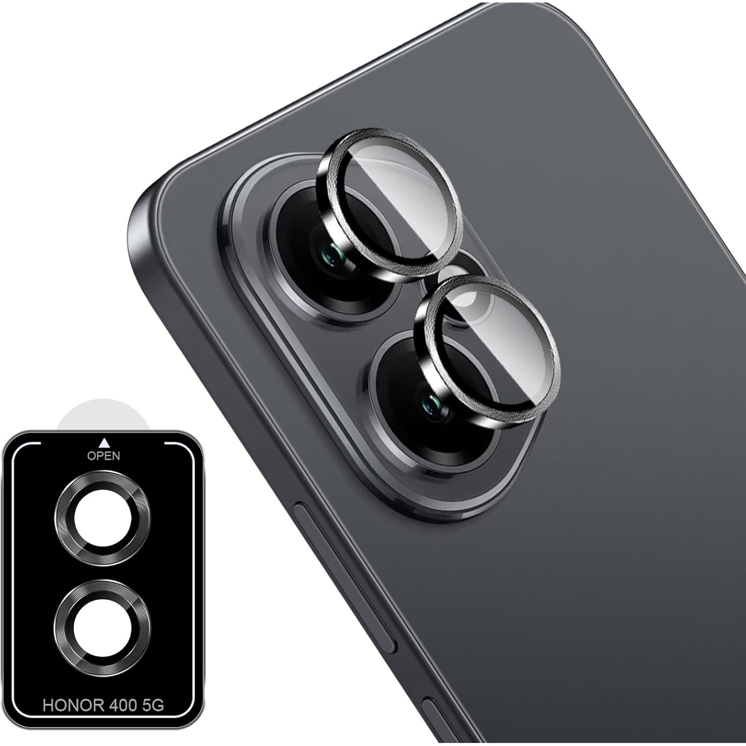 Folie de protectie camera foto, 9H, anti-zgarieturi, negru, compatibil cu Honor 400