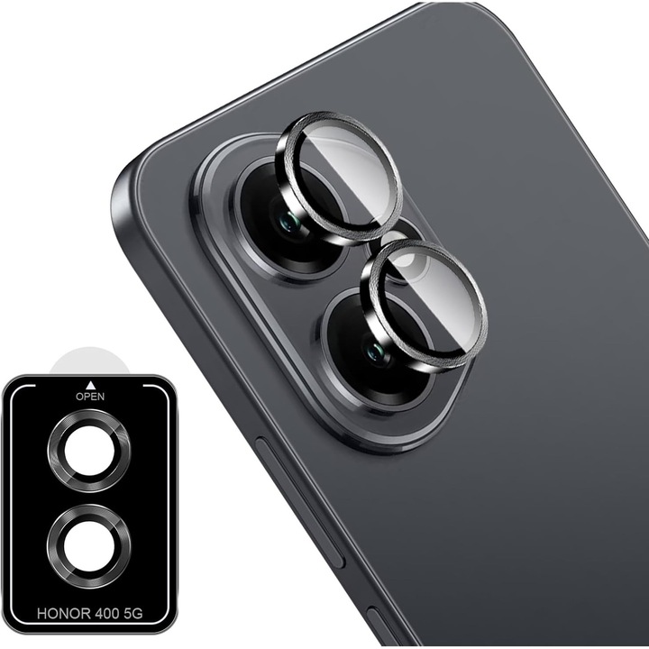 Folie de protectie camera foto, 9H, anti-zgarieturi, negru, compatibil cu Honor 400