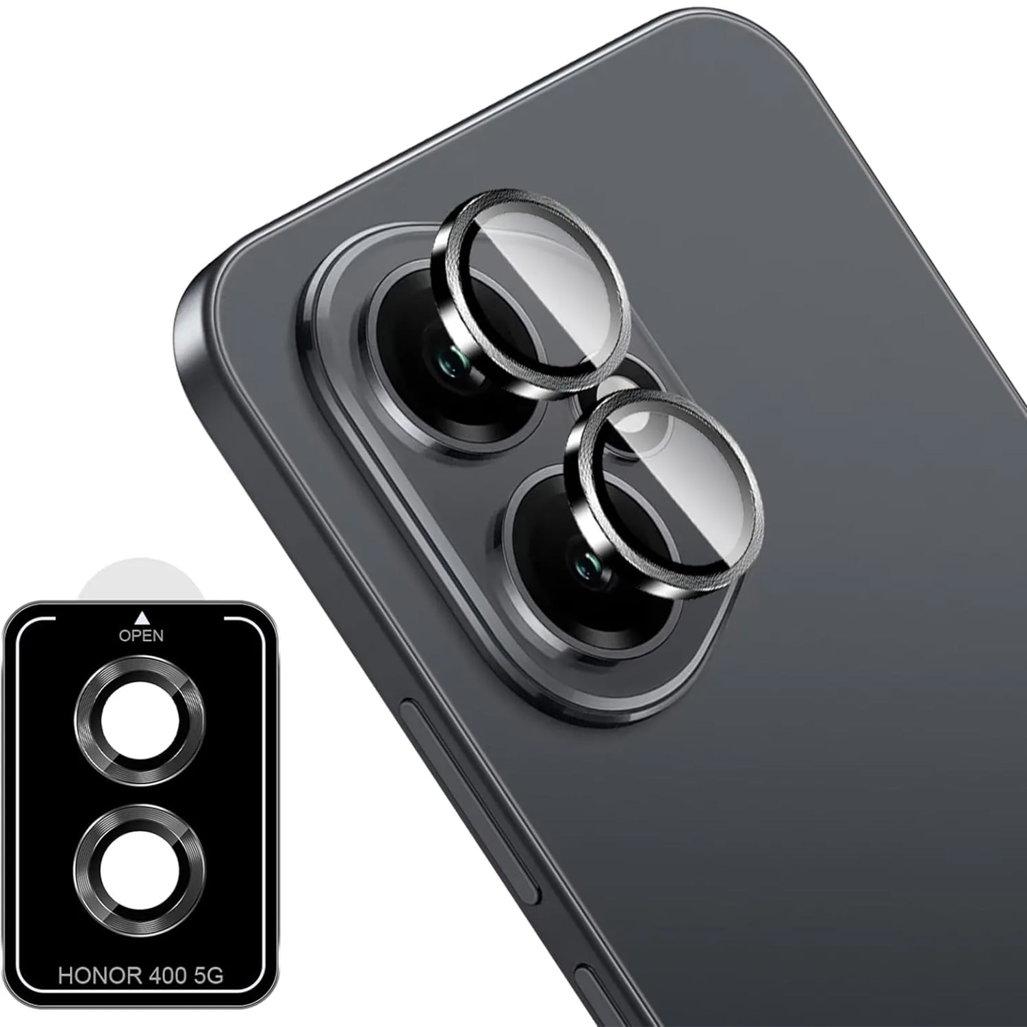 Folie de protectie camera foto, 9H, anti-zgarieturi, negru, compatibil cu Honor 400