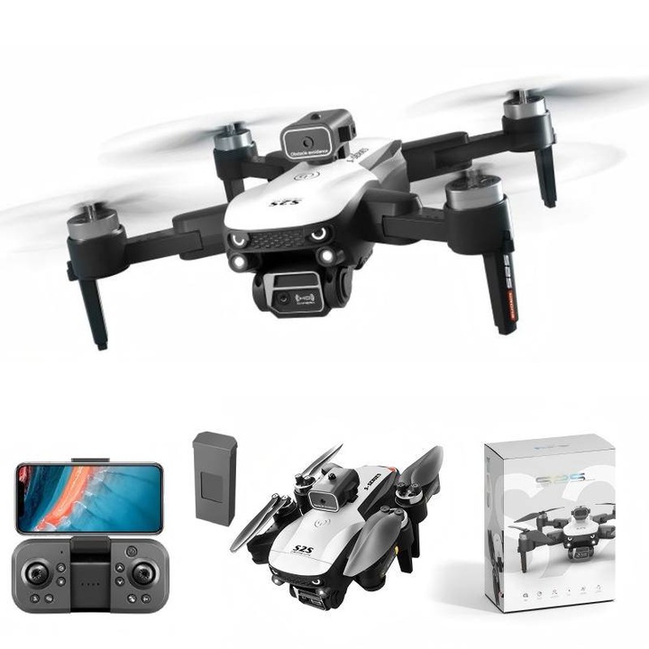 Drona incepatori Premium, Original S-Series, 3MP Camera HD, Urmeaza-Ma Automat + Evitare Obstacole & Recunoastere Gesturi, Ruta Planificata, Rotire 360°, Zbor Stabil, Baterie 2000mAh, Cadou Ideal, alb