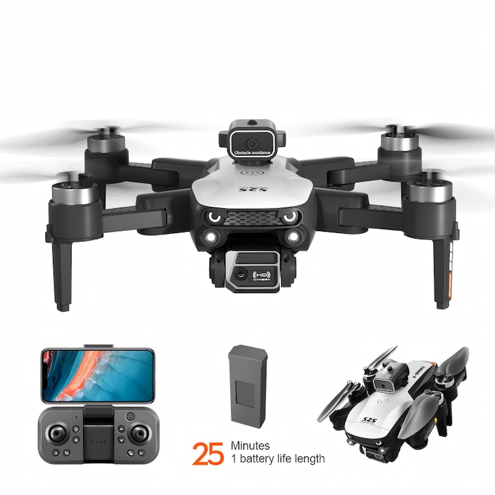 Drona incepatori Premium, Original S-Series - Drona cu Camera 3MP HD, Functie Urmeaza-ma Automat, Evitare Obstacole si Recunoastere Gesturi. Zbor Stabil cu Rotire 360°, Ruta Planificata, Baterie 2000mAh de Lunga Durata. Drona de Interior si Exterior