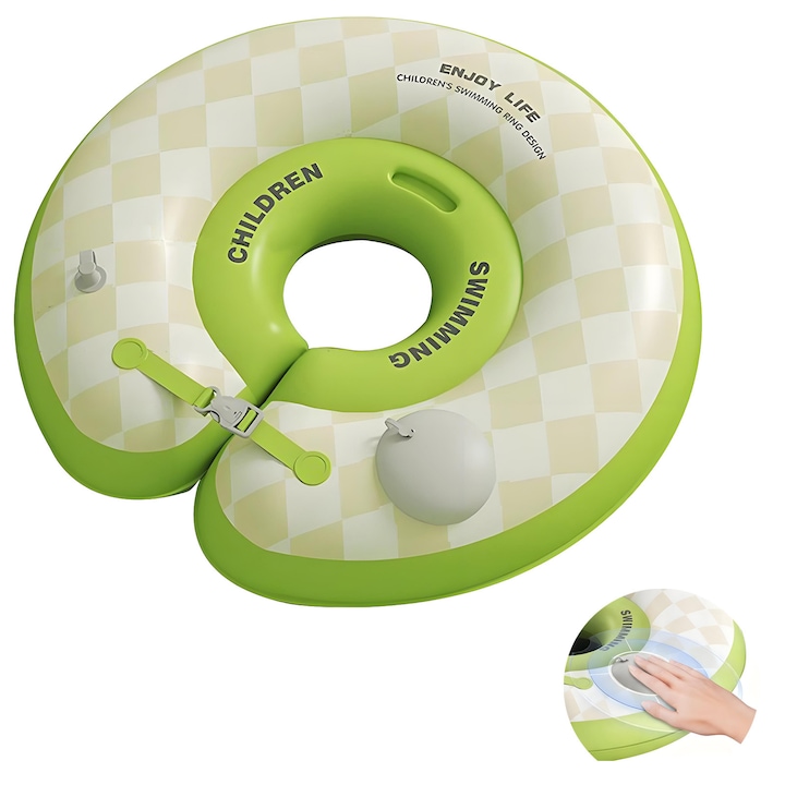Colac de gat pentru bebelusi, Babyswimmer, Umflare prin apasare, 0-8 luni, verde/alb, Pawlisor®