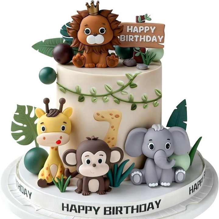 Декорации за торта Сафари животни, Комплект 19 части, за Кръщене и Бебешко парти, Посветени на бебета и деца, Идеални за декорация на торта и маса, Тематика Джунгла и Савана, Многоцветни - Перфектен продукт за специални събития