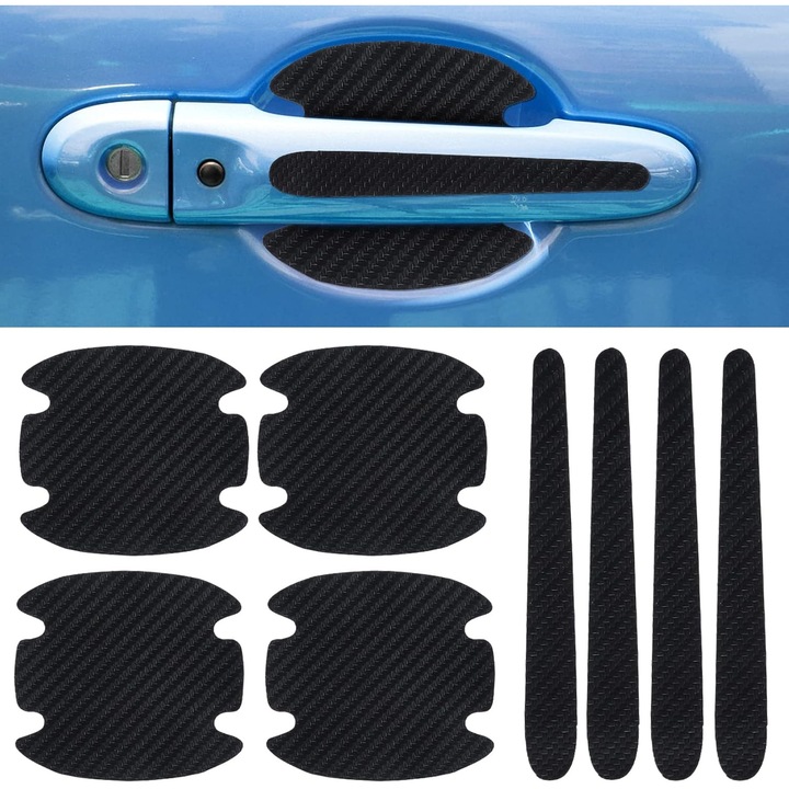 Set 8 protectii pentru manerele usilor auto, carbon, rezistente la zgarieturi, multicolor