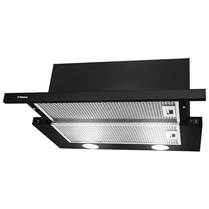 Аспиратор за вграждане, телескопичен, 1 мотор Turbo, 146 W, ширина 60 см, 3 скорости, абсорбция 500 м3/час, LED, черен