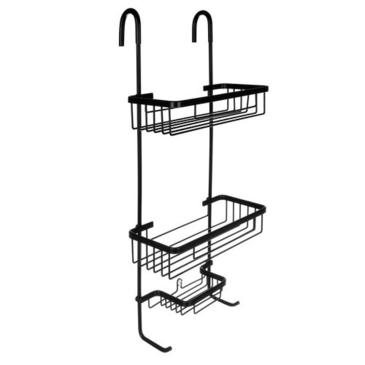 Raft de dus suspendat, VarioShop, 3 nivele, inoxidabil, negru, 63x14x28,5cm