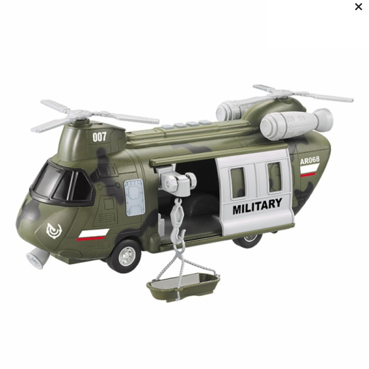 Elicopter militar, GHEMOTOC®, cu frictiune, efecte luminoase si sonore, scara 1:16, verde armata