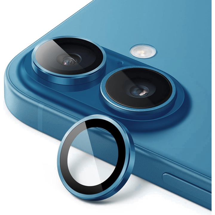 Folie Protectie Camera pentru iPhone 17, Sticla Securizata, Aluminiu, 2 bucati, Ultra Slim, Duritate 9H, Anti Zgarieturi, Anti Amprente, Anti Socuri, Albastru