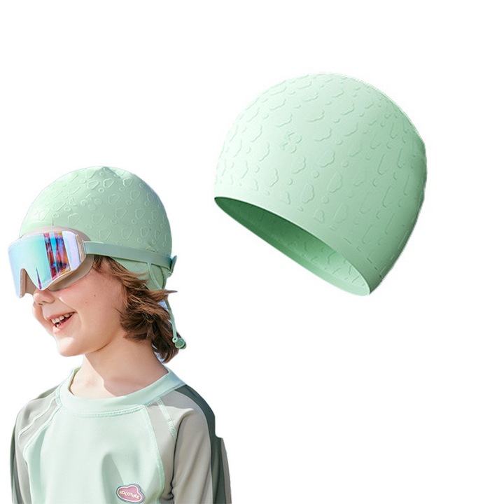 Casca de inot pentru copii, Potrivit pentru copii de 5 ani+，50cm-56cm, din silicon, design profesional impermeabil si non-iritant-​verde deschis