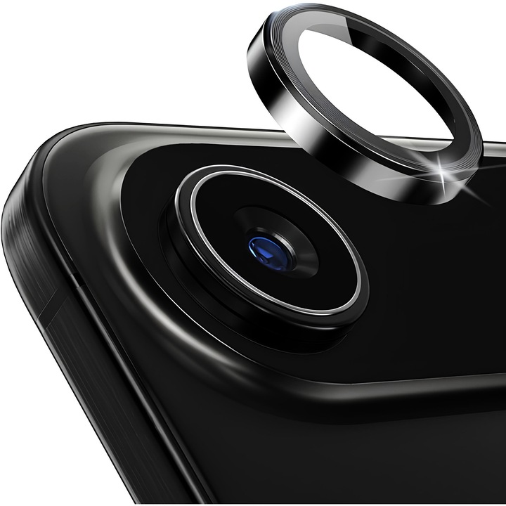 Folie Protectie Camera pentru iPhone Air, Sticla Securizata, Aluminiu, Ultra Slim, Duritate 9H, Anti Zgarieturi, Anti Amprente, Anti Socuri, Negru