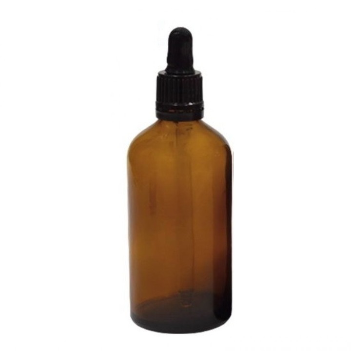 Sticla ambra cu pipeta, capac pipeta cauciuc negru, 100ml