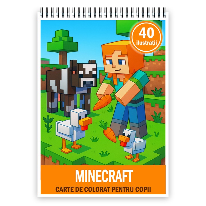Carte de colorat pentru copii, 40 de ilustratii Minecraft, 86 pagini, Format: A5, Editura Cadouri Legendare