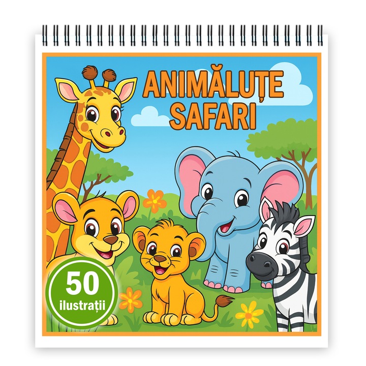 Carte de colorat pentru copii, 50 de ilustratii Animalute Safari, 106 pagini, Format: A4, Editura Cadouri Legendare