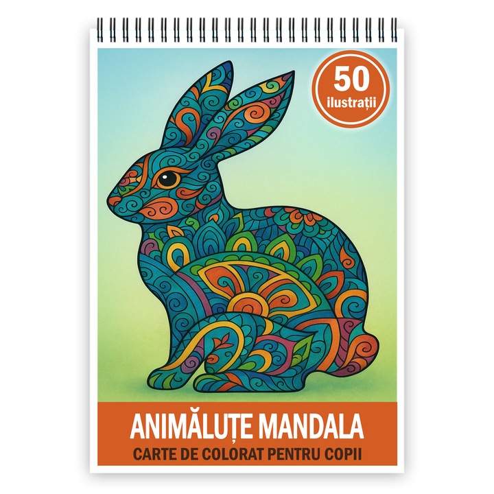 Carte de colorat pentru copii, 50 de ilustratii Animalute Mandala, 106 pagini, Format: A4, Editura Cadouri Legendare
