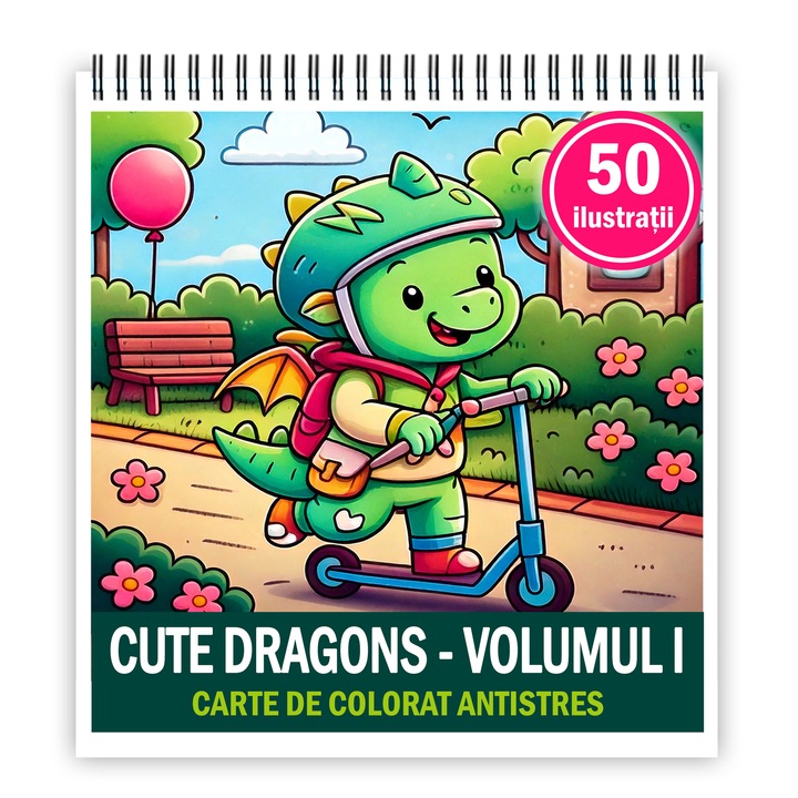 Книжка за оцветяване с 50 илюстрации „Cute Dragons - Volume I“, 106 страници, формат: A4, издател Cadouri Legendare
