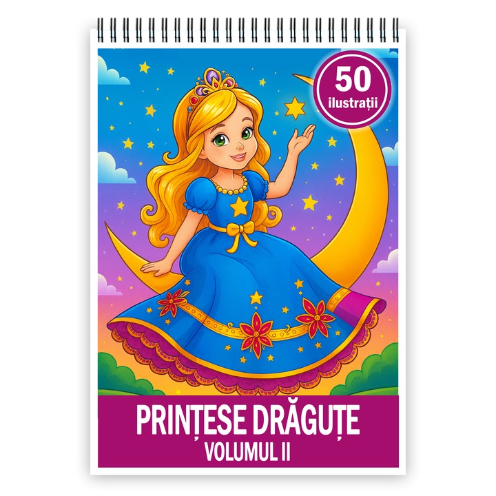Carte de colorat pentru copii, 50 de ilustratii Printese Dragute - Volumul II, 106 pagini, Format: A4, Editura Cadouri Legendare