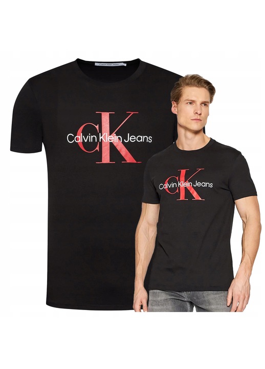 Férfi póló, CALVIN KLEIN, nagyméretű logó, fekete, pamut, M INTL