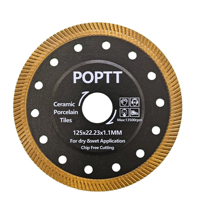 Disc diamantat pentru gresie ceramica, POPTT, cu banda, 125 mm/22,23 mm, negru