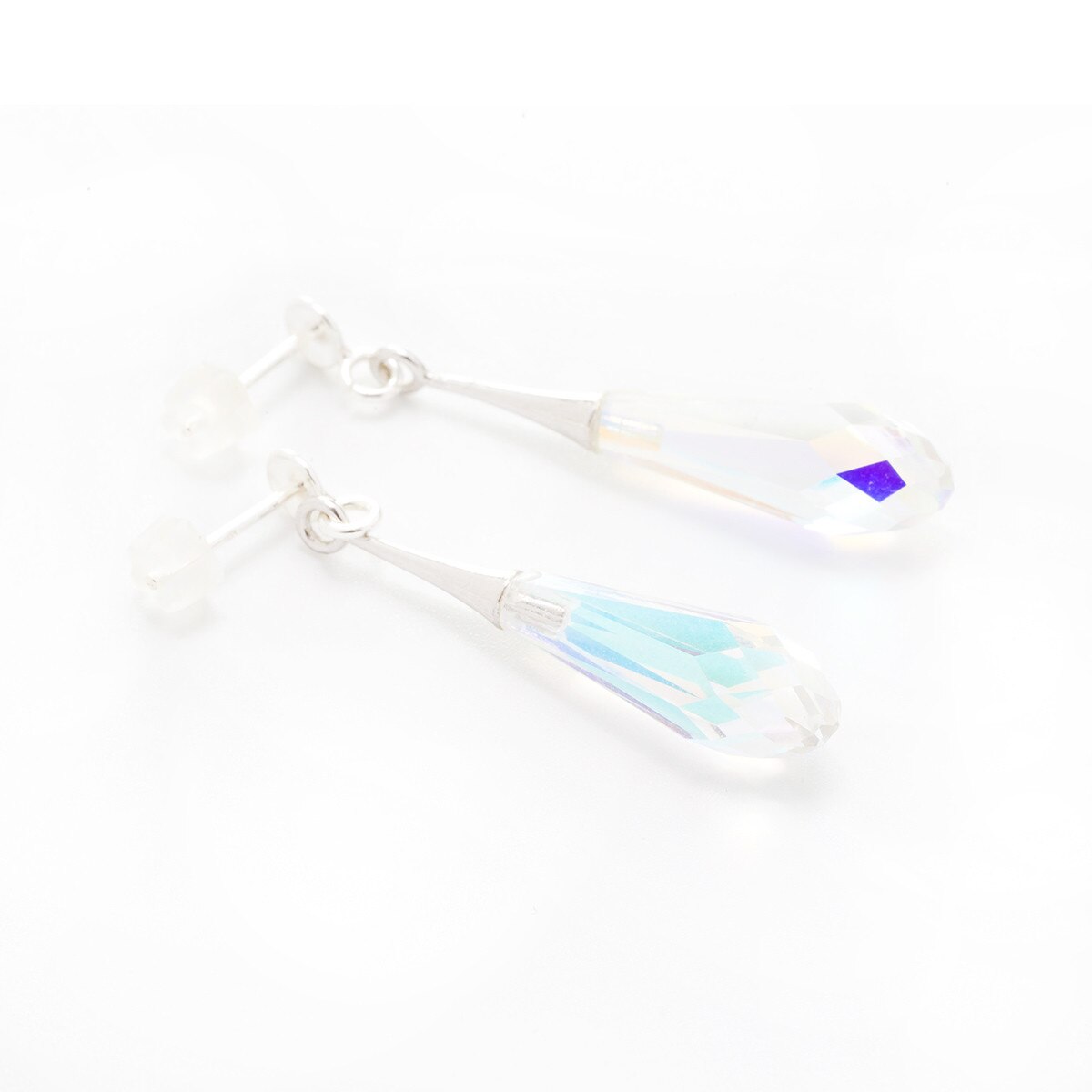 Cercei Argint DaviCrystals cu cristale briolet mare cu tija aurore boreale