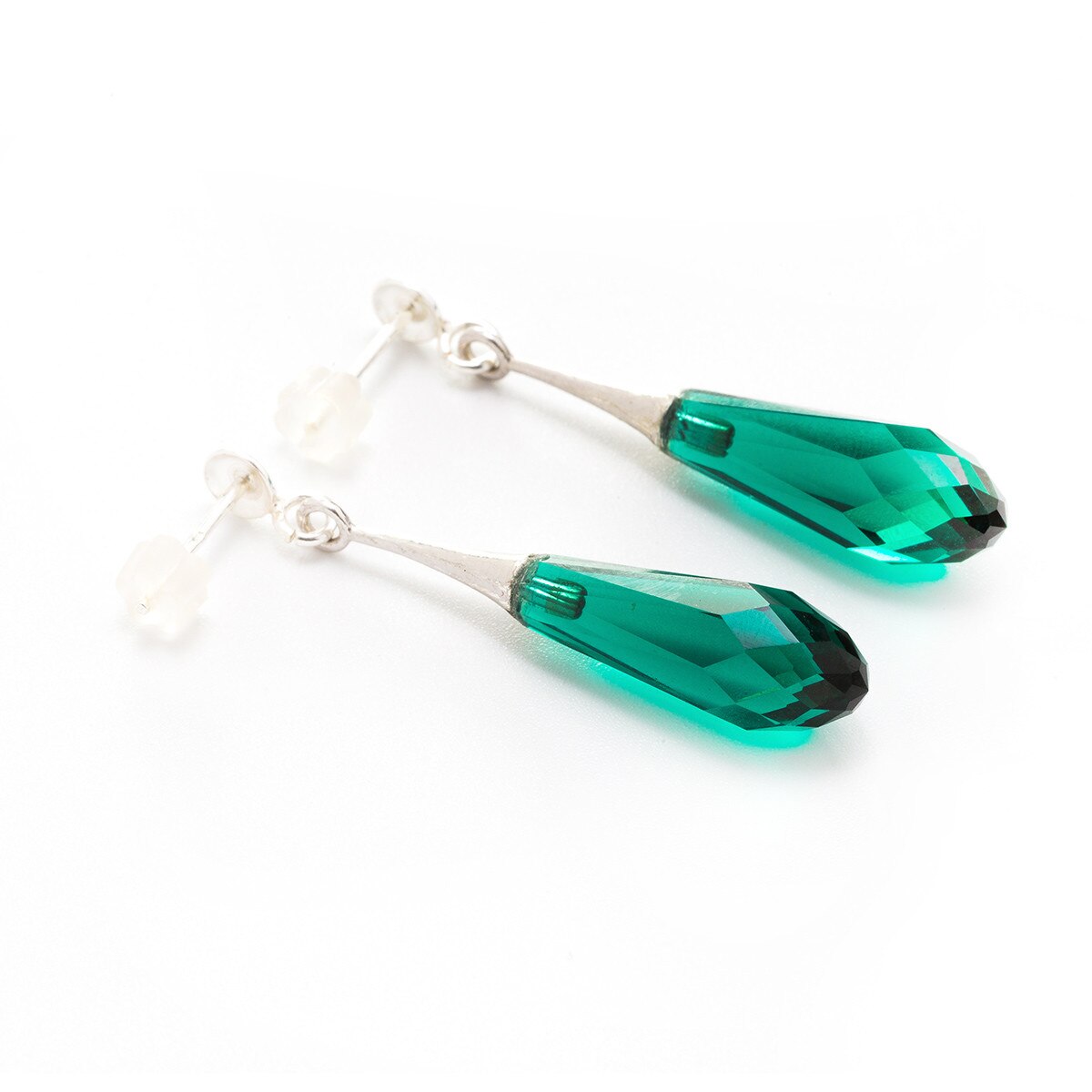 Cercei Argint DaviCrystals cu cristale briolet mare cu tija emerald