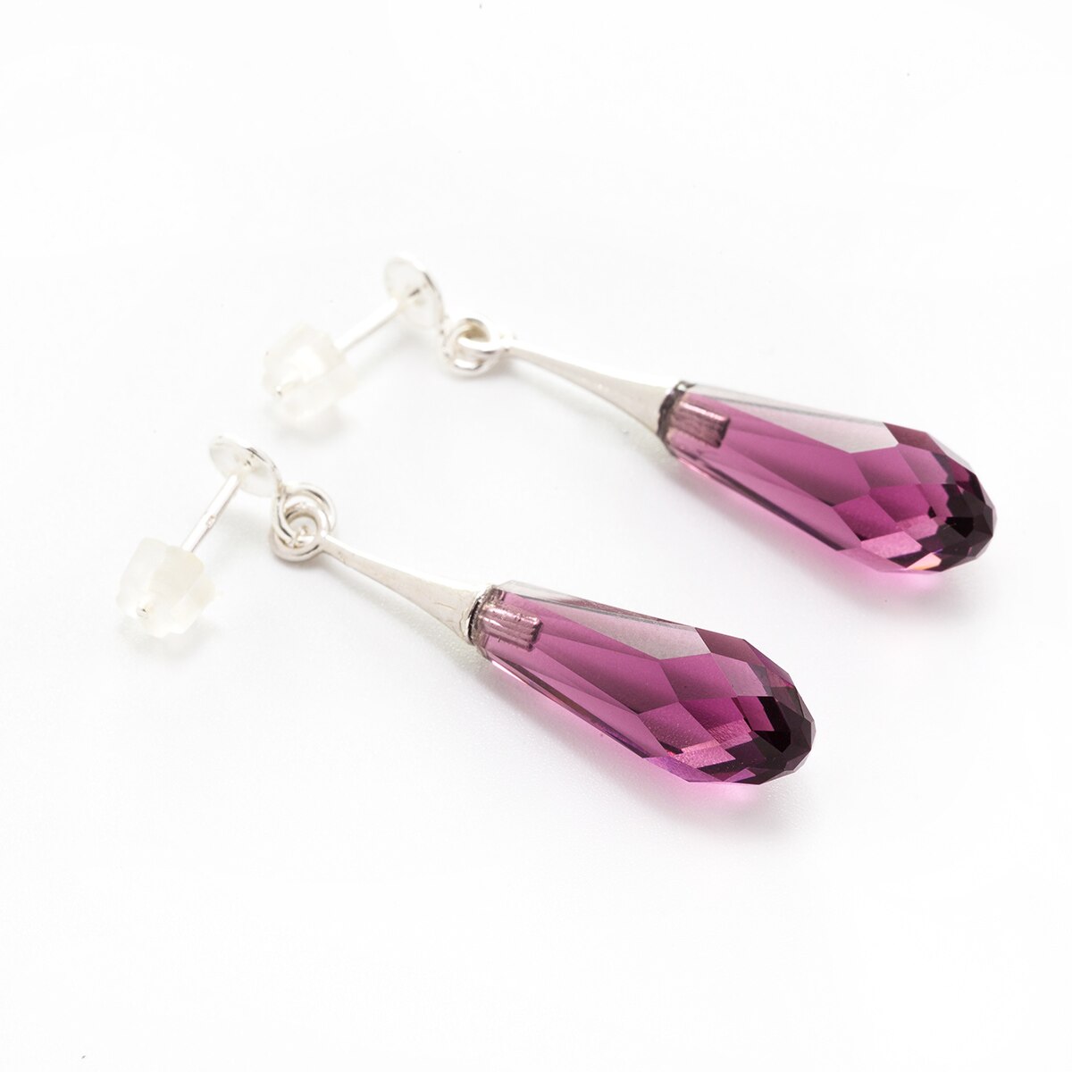 Cercei Argint DaviCrystals cu cristale briolet mare cu tija amethyst