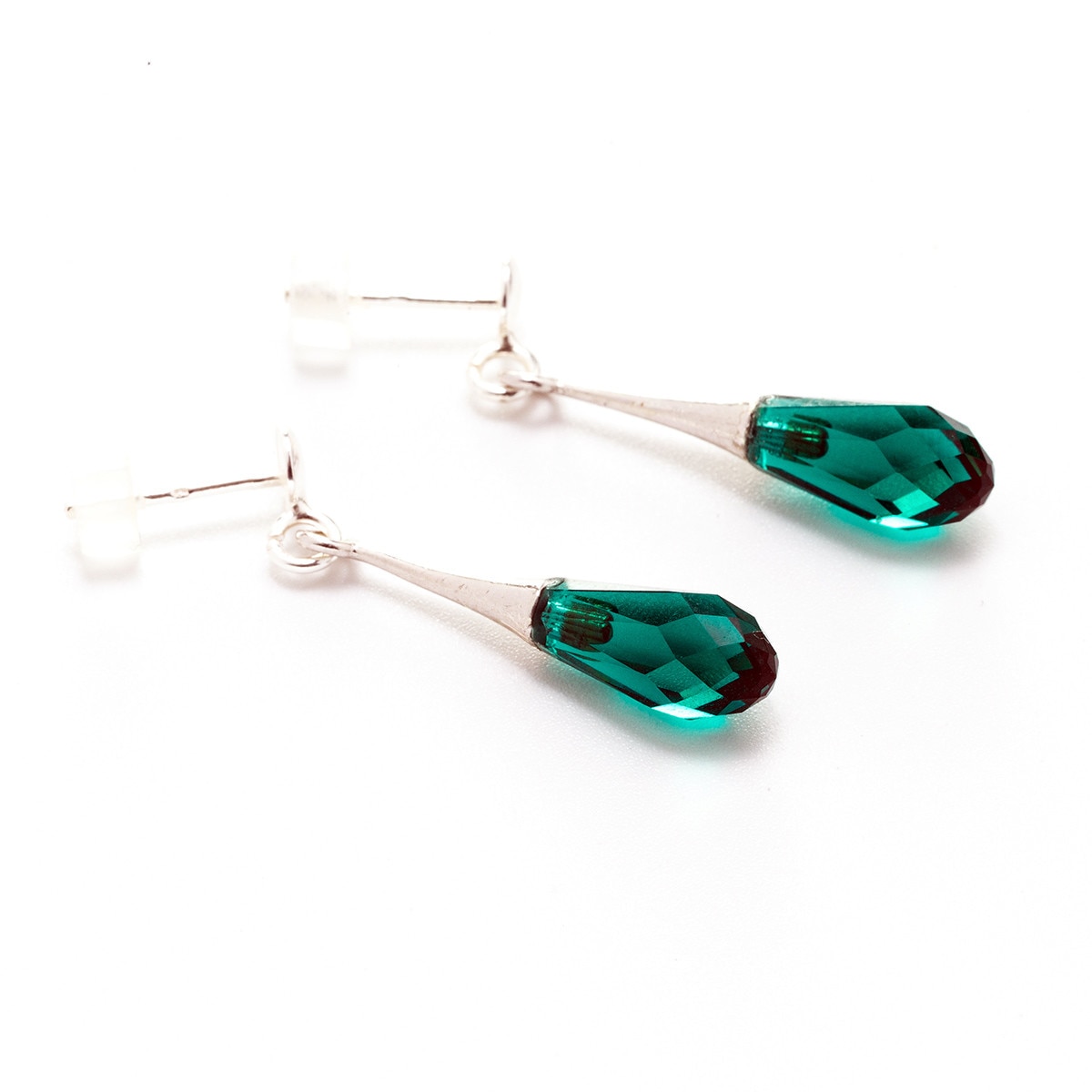 Cercei Argint DaviCrystals cu cristale briolet mic cu tija emerald
