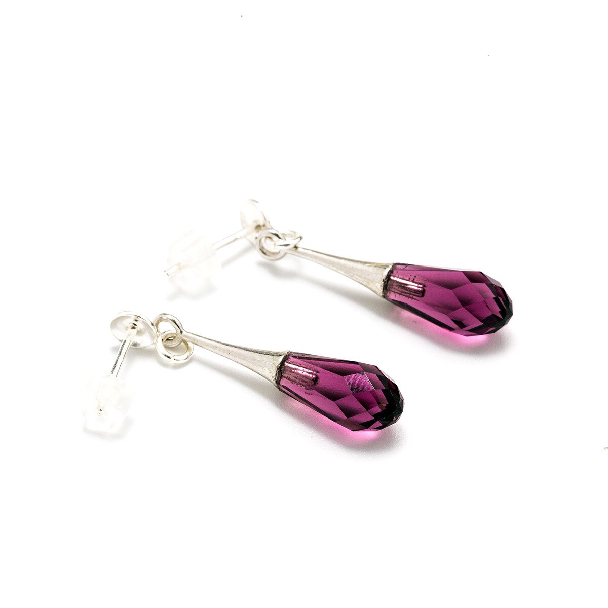 Cercei Argint DaviCrystals cu cristale briolet mic cu tija amethyst