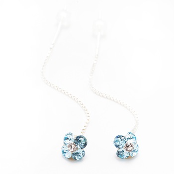 Cercei Argint DaviCrystals cu cristale trifoi cu patru foi cu lant aquamarine Cercei Argint DaviCrystals cu cristale trifoi cu patru foi cu lant aquamarine