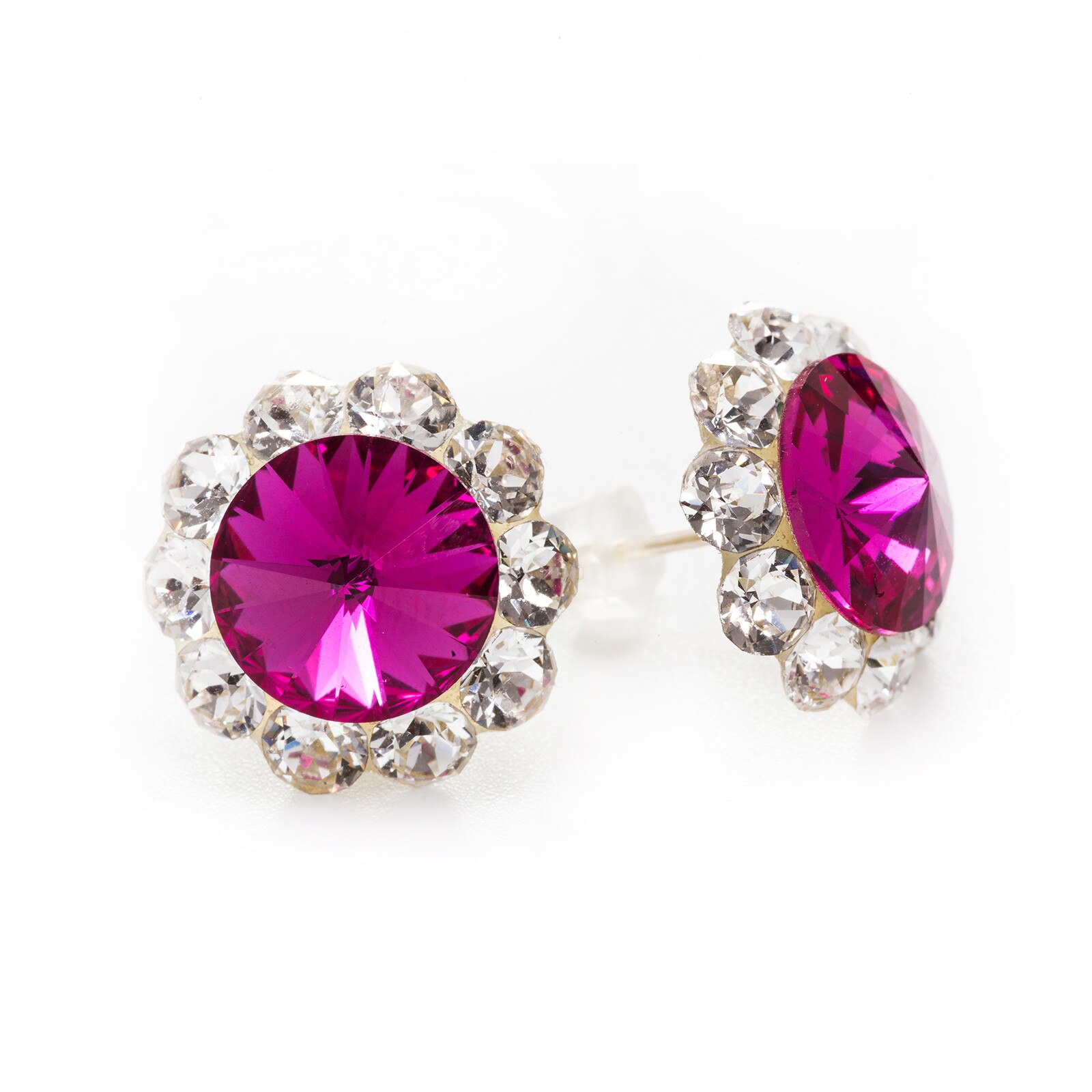 Cercei Argint DaviCrystals cu cristale floarea soarelui cu tija fuchsia