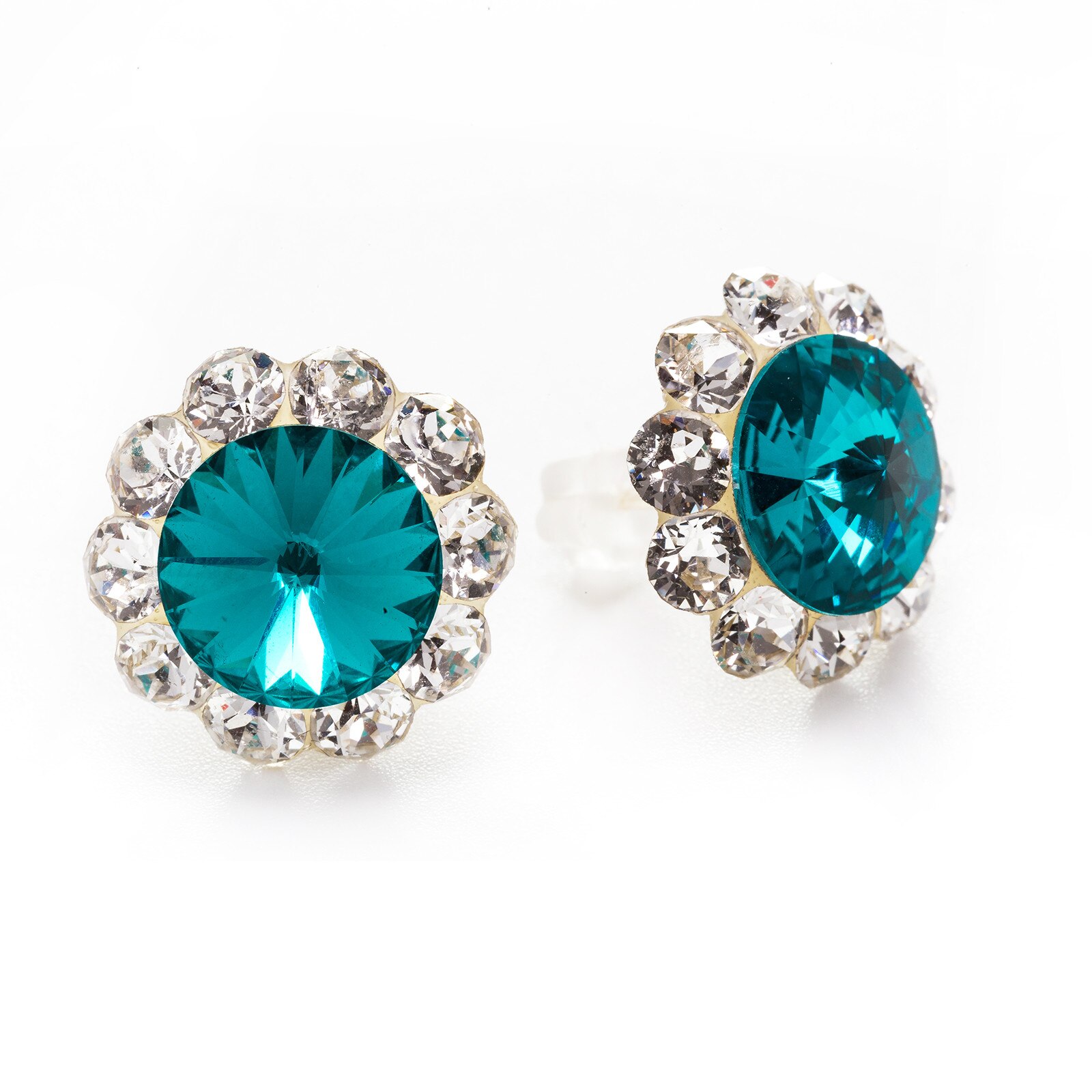 Cercei Argint DaviCrystals cu cristale floarea soarelui cu tija blue zircon