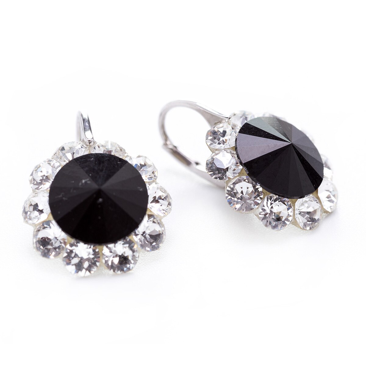 Cercei Argint DaviCrystals cu cristale floarea soarelui cu leverback mic jet